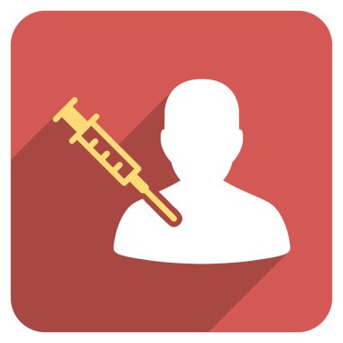 Uzun gölge ile hasta aşı düz yuvarlak kare simgesi