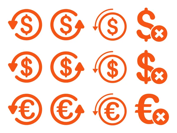 Dollaro e Euro Chargeback piatto Vector Icon Set — Vettoriale Stock