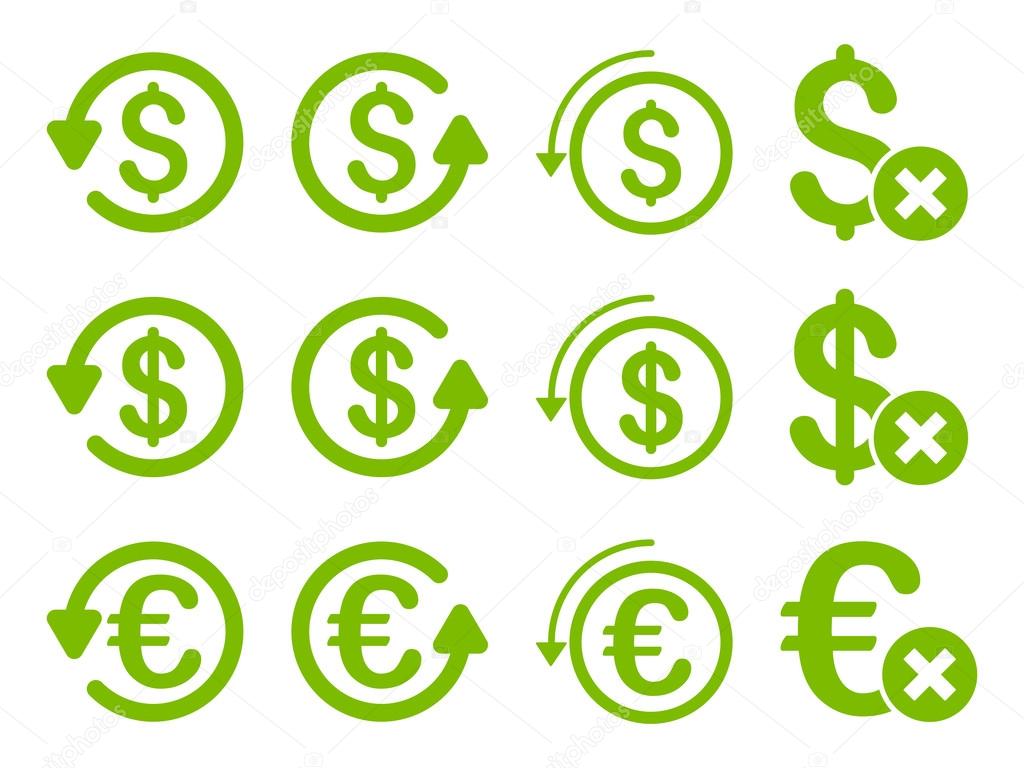Dollar And Euro Chargeback Flat Vector Icon Set