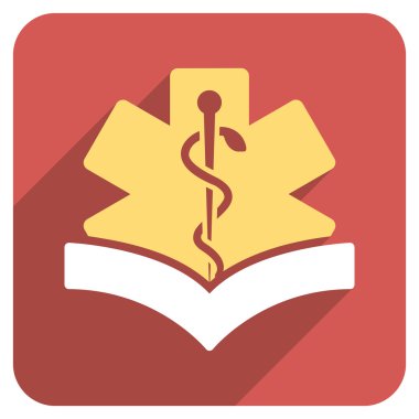 Uzun gölge ile tıbbi bilgi düz yuvarlak kare simgesi