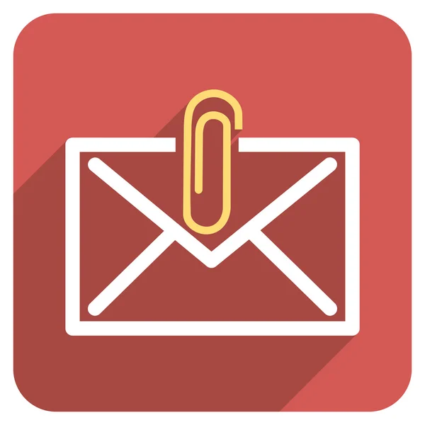 Mail Attachment Flat Rounded Square Icon with Long Shadow — Stock Photo, Image