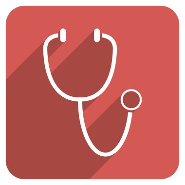 Uzun gölge ile stetoskop düz yuvarlak kare simgesi