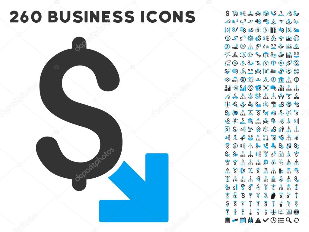 Dollar Decrease Icon with Flat Vector Set