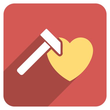 Uzun gölge ile kalp çekiç düz yuvarlak kare simgesi