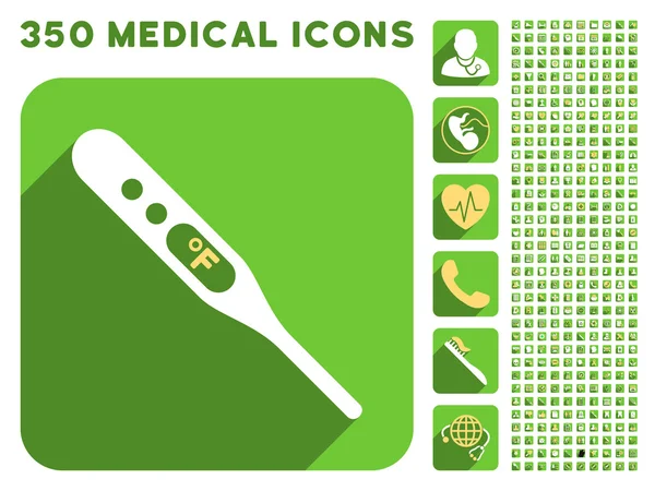 Icona del termometro Fahrenheit e Medical Longshadow Icon Set — Foto Stock