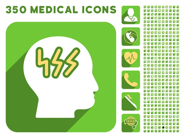 "Brainstorming" Head Icon e Medical Longshadow Icon Set — Foto Stock