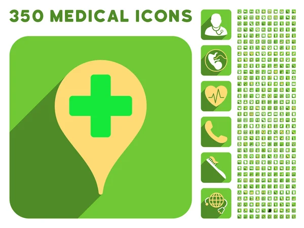 의료 지도 마커 아이콘 및 의료 Longshadow 아이콘 세트 — 스톡 사진