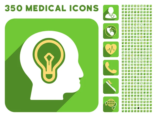 Icona della lampadina di Idea testa e Medical Longshadow Icon Set — Foto Stock