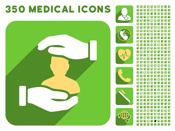 Icona delle mani assicurazione paziente e Medical Longshadow Icon Set — Foto Stock