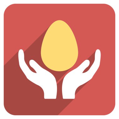 Kuluçka makinesi uzun gölge ile düz yuvarlak kare simgesi eller