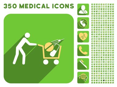 Tıbbi alışveriş simgesi ve tıbbi Longshadow Icon Set