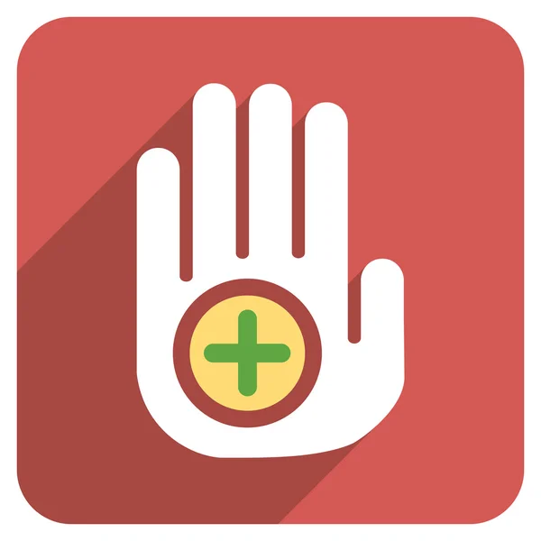 Čtvercová ikona ruky lékařský značka ploché zaoblené s dlouhý stín — Stockový vektor