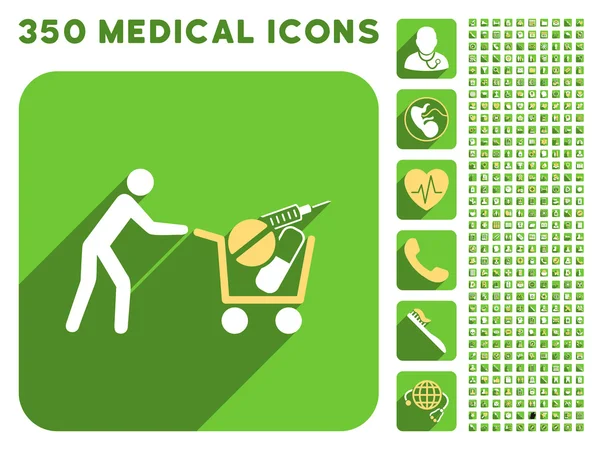 Medical Shopping Icon and Medical Longshadow Icon Set — Stock Vector