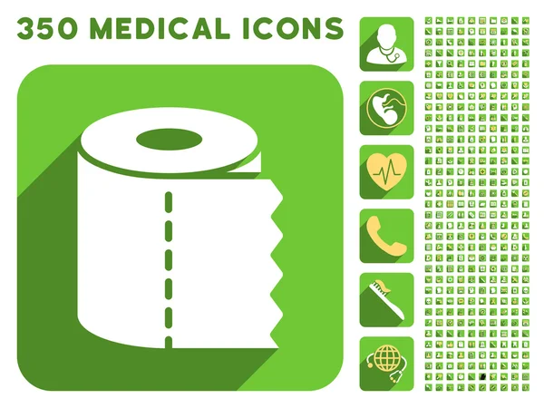 Ícone de rolo de papel higiênico e conjunto de ícones Longshadow médicos — Vetor de Stock
