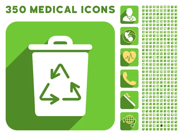 Trash Can Icon e Medical Longshadow Icon Set — Vetor de Stock