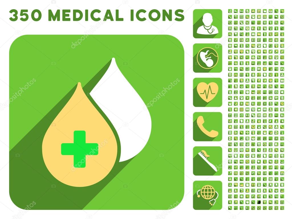 Medical Drops Icon and Medical Longshadow Icon Set