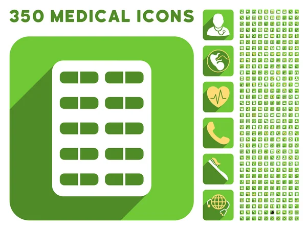 Icona di Blister di pillola e Medical Longshadow Icon Set — Foto Stock
