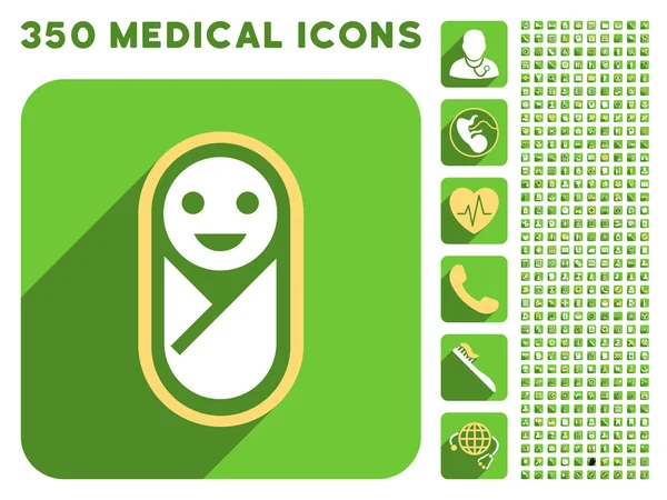 Newborn Icon e Medical Longshadow Icon Set — Foto Stock