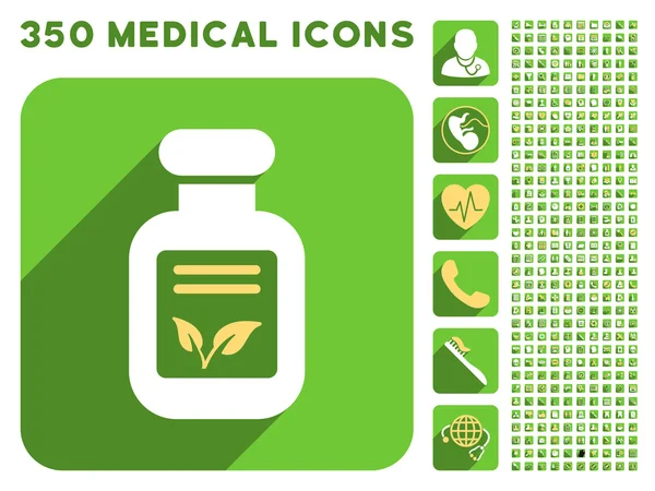 Ikon természetes gyógyszerek és orvosi Longshadow Icon Set — Stock Fotó