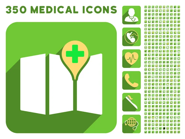 의료 지도 아이콘 및 의료 Longshadow 아이콘 세트 — 스톡 사진