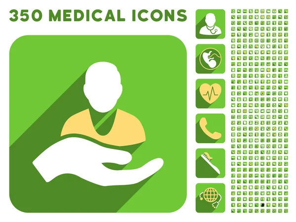 Icona di assistenza paziente e medico Longshadow Icon Set — Foto Stock