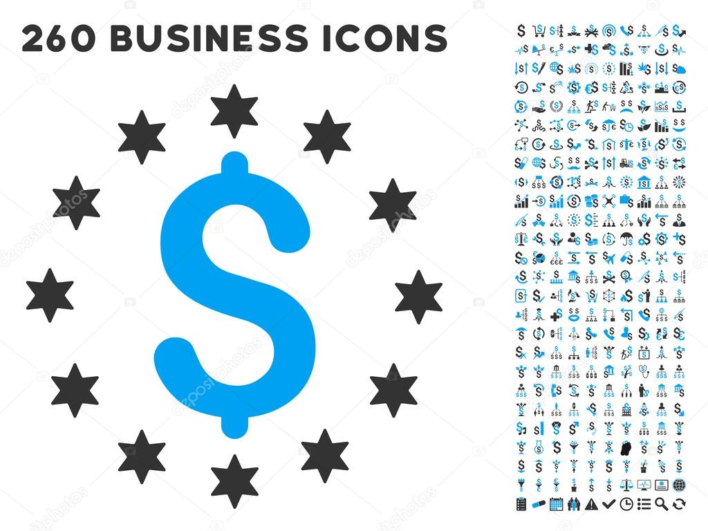Sparkle Dollar Icon with Flat Vector Set