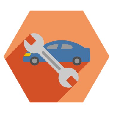 Uzun gölge ile araba tamir düz altıgen simgesi
