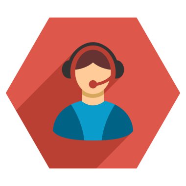 Uzun gölge ile çağrı merkezi çalışan düz altıgen simgesi