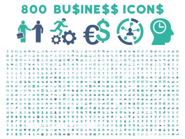 800 düz glif iş ikonları/simgeleri