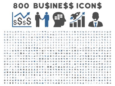 800 düz glif iş ikonları/simgeleri