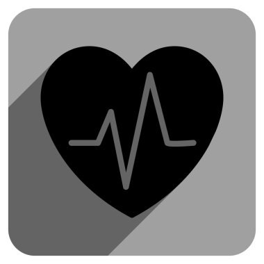 Heart Ekg Flat Square Icon with Long Shadow