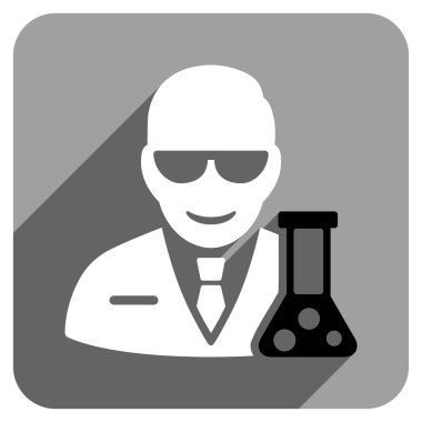 Scientist With Retort Flat Square Icon with Long Shadow