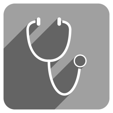 Uzun gölge ile stetoskop düz kare simgesi