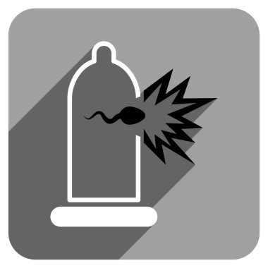 Sperm Escape Condom Flat Square Icon with Long Shadow
