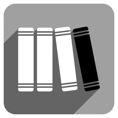 Uzun gölge ile kütüphane kitapları düz kare simgesi