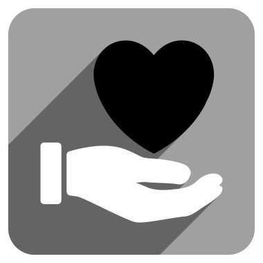 Uzun gölge ile kalp sadaka el düz kare simgesi