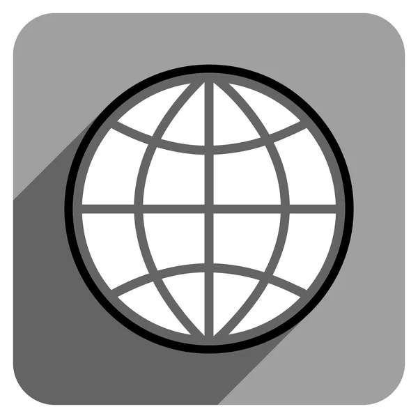 Ícone quadrado plano do globo com sombra longa —  Vetores de Stock