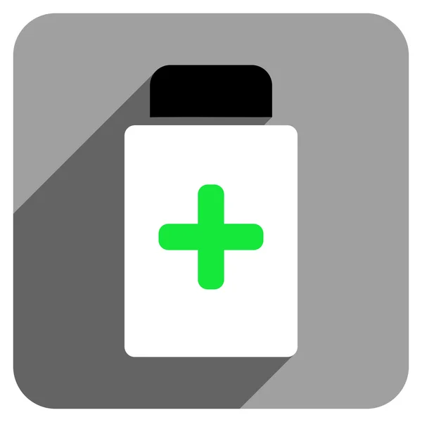 Φαρμακευτική αγωγή μπουκάλι επίπεδης τετράγωνο εικονίδιο με το Long Shadow — Διανυσματικό Αρχείο