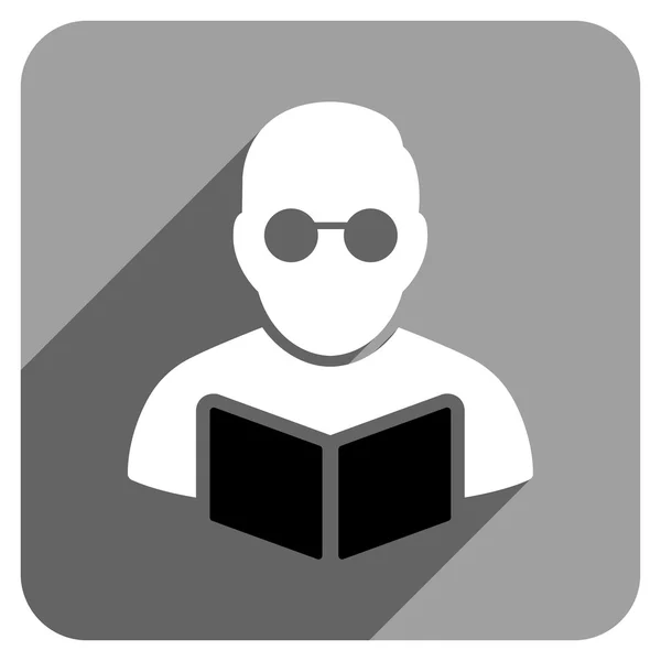 Φοιτητής ανάγνωση βιβλίων επίπεδης τετράγωνο εικονίδιο με το Long Shadow — Διανυσματικό Αρχείο