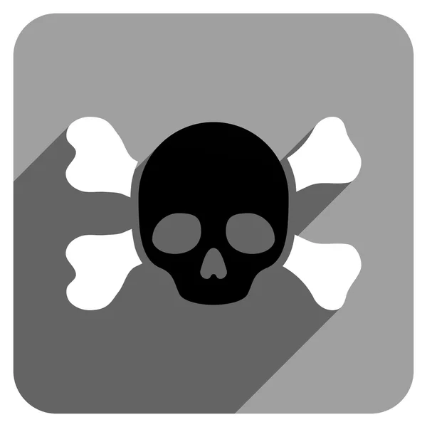 Skull and Bones Flat Square Icon with Long Shadow — Stock Vector