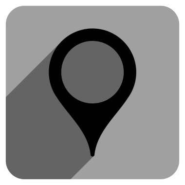 Map Marker Flat Square Icon with Long Shadow