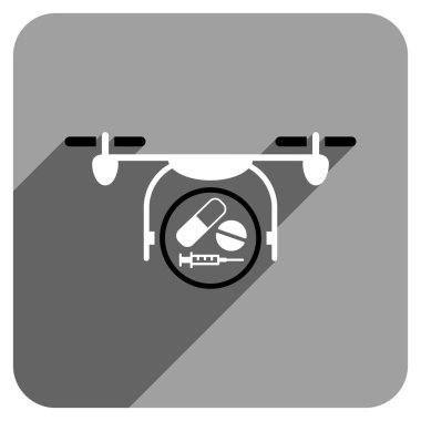 Uzun gölge ile ilaç Quadcopter düz kare simgesi