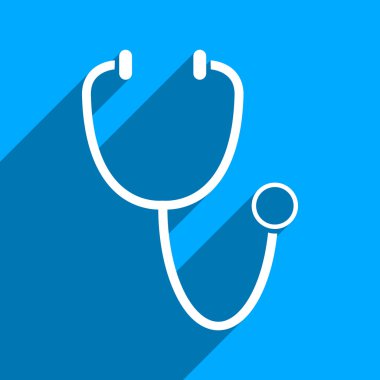 Uzun gölge ile stetoskop düz kare simgesi