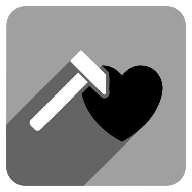 Uzun gölge ile kalp çekiç düz kare simgesi