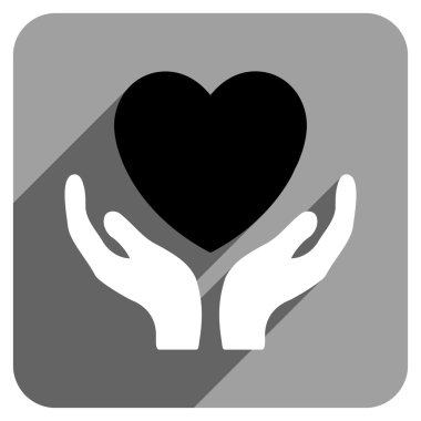 Uzun gölge ile kalp bakım el düz kare simgesi