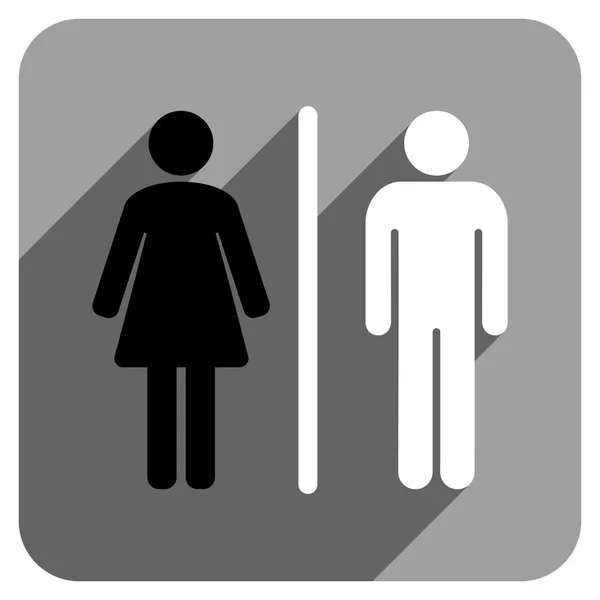 Icône carrée plate de gens de WC avec longue ombre — Image vectorielle