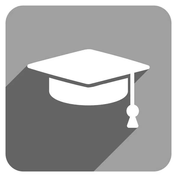 Graduation Cap Flat Square Icon with Long Shadow — Stockový vektor