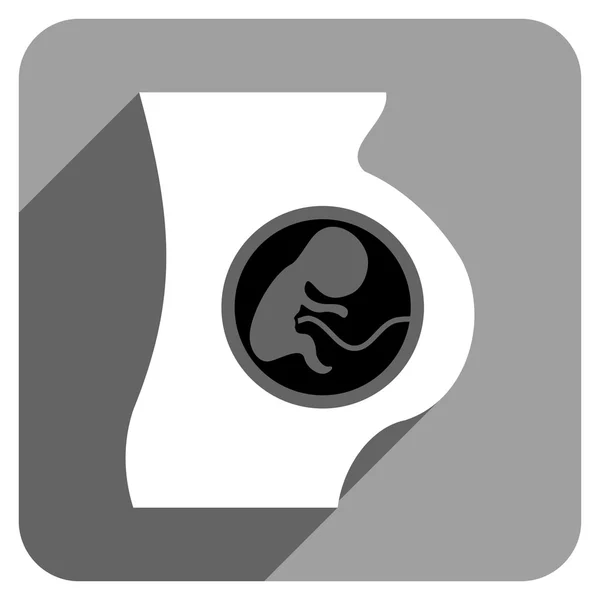 Icona quadrata piatta di anatomia della donna incinta con ombra lunga — Vettoriale Stock