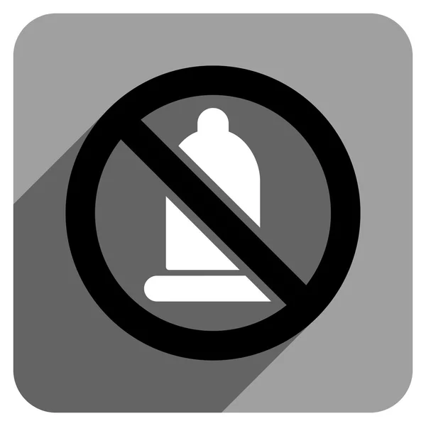 Zakázáno kondom plochou náměstí ikona s dlouhý stín — Stockový vektor