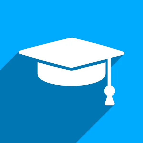 Graduation Cap Flat Square Icon with Long Shadow — Stockový vektor